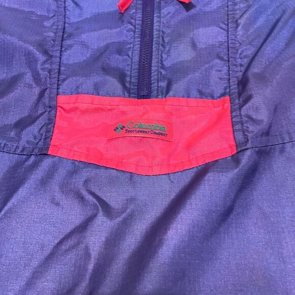 Columbia Jacket Mens Large Purple Vintage 80s Windbreaker 1/2 Zip Radial Sleeve - Picture 6 of 13